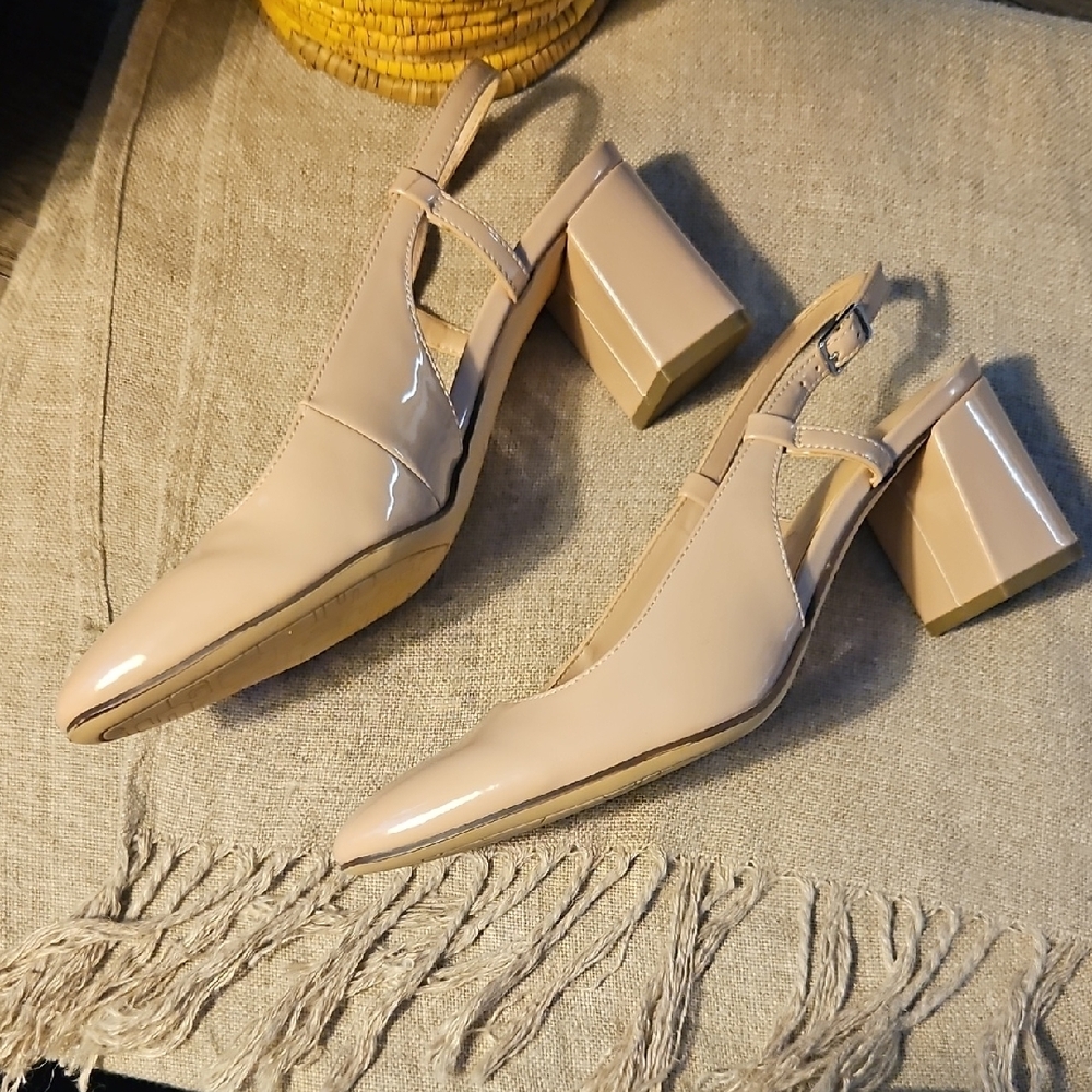 Unisa Women's Nude Cream Beige Patent Leather Slingback Heels
